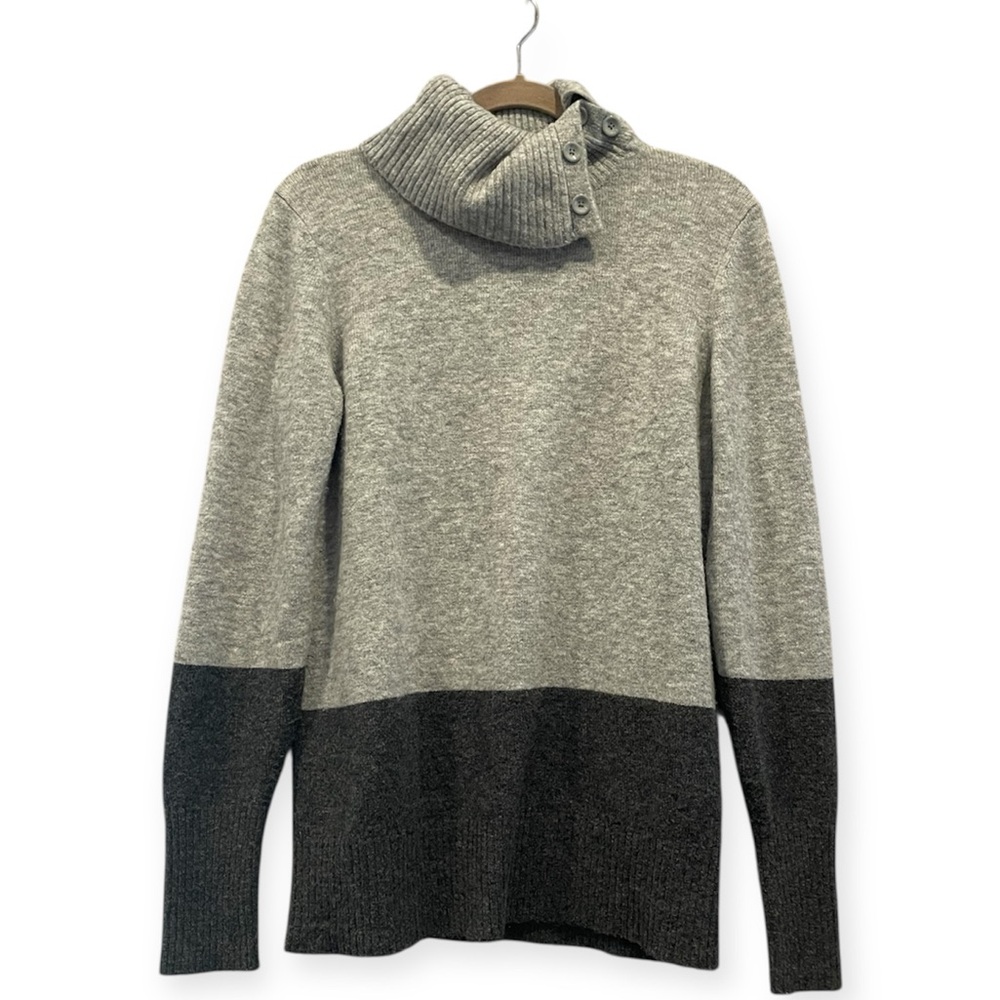 GAP Grey Colorblock Buttoned Turtleneck Tunic Sweater Medium